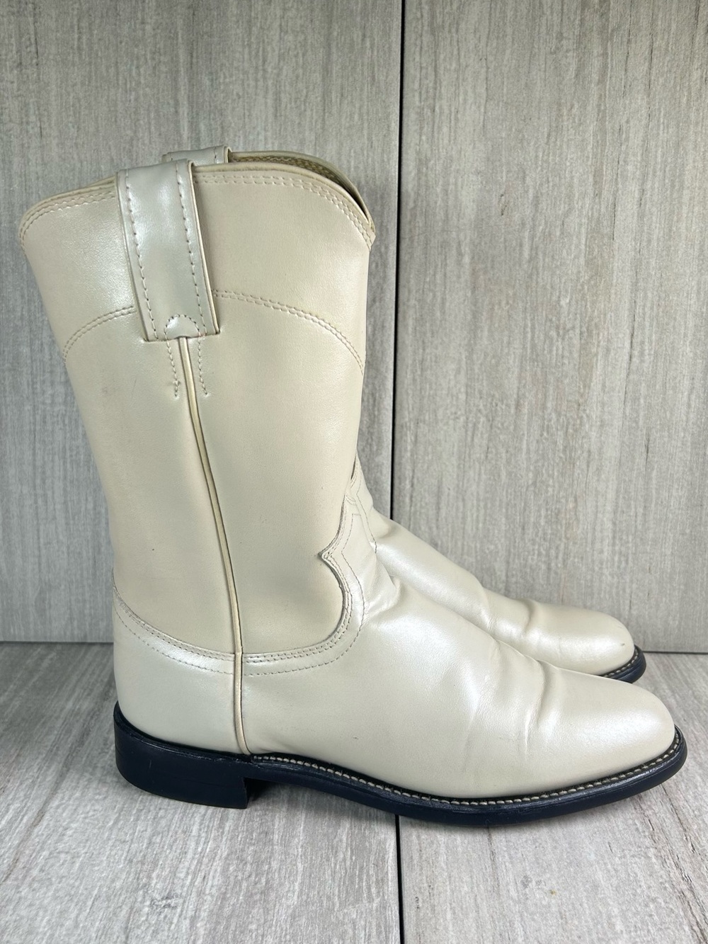 Justin Boots Diamond J Roper Cream Leather Western Cowboy Boots Women's Size 6